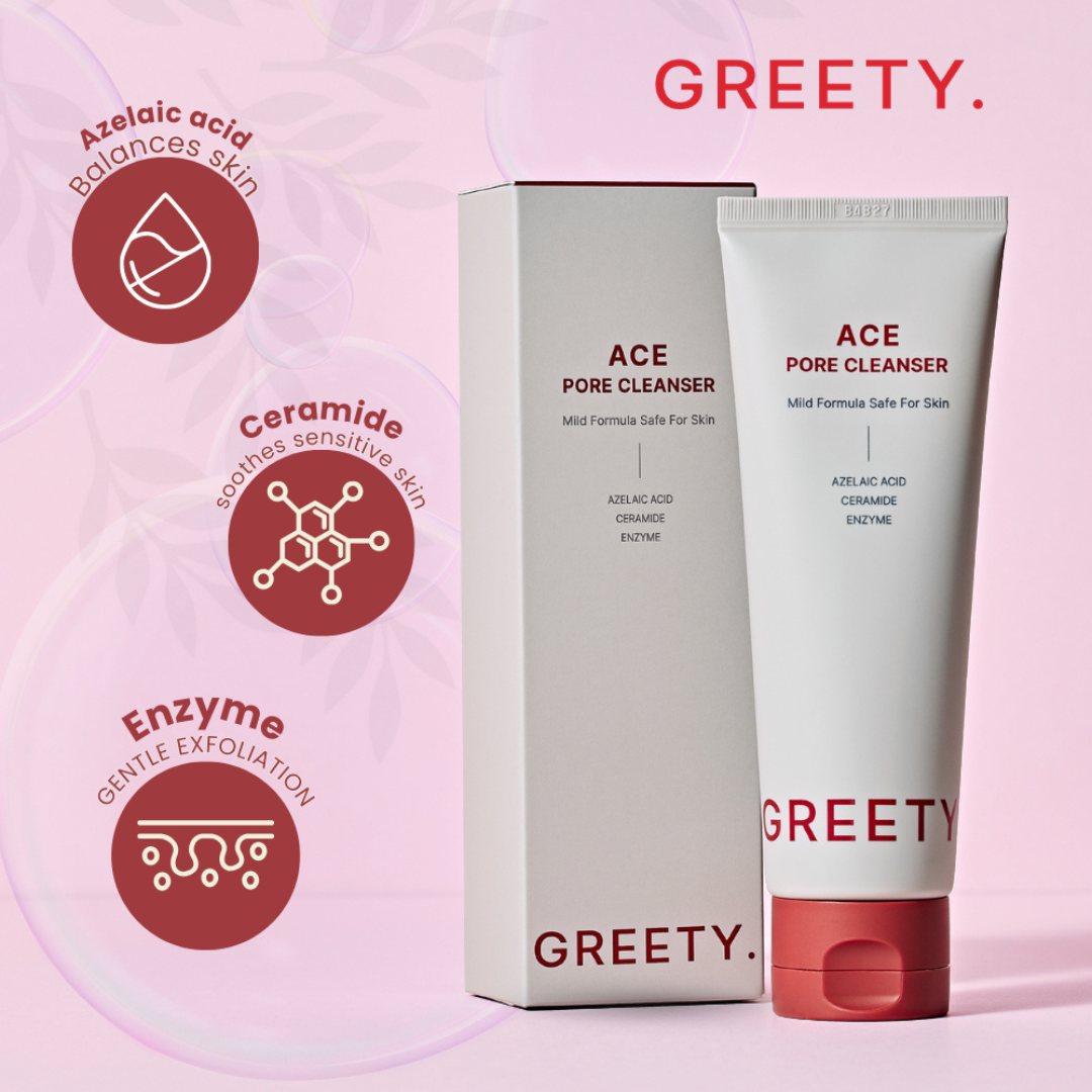 GREETY. ACE Pore Cleanser 120ml Azelaic Acid Charcoal Hyaluronic Acid Korean Facial Cleanser